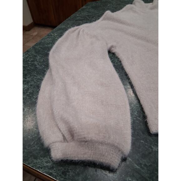 Sanctuary Fuzzy Balloon Puff Sleeve Mock Neck Sweater Ivory Women's Large Cozy - Picture 2 of 12